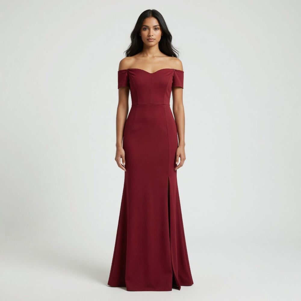 Red/Burgundy Off-Shoulder Short Sleeve Mermaid Maxi Dress Size Large